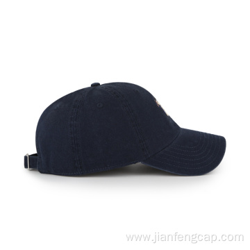 unisex navy blue dad hat with embroidered logo